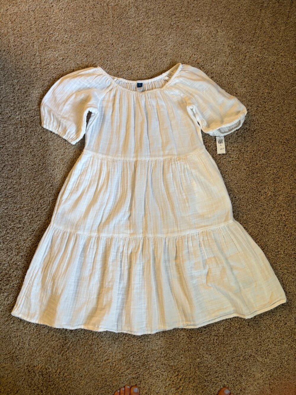 NWT Old Navy Dress Womens ST* White Cotton Peasant Tiered Boho Off the Shoulder